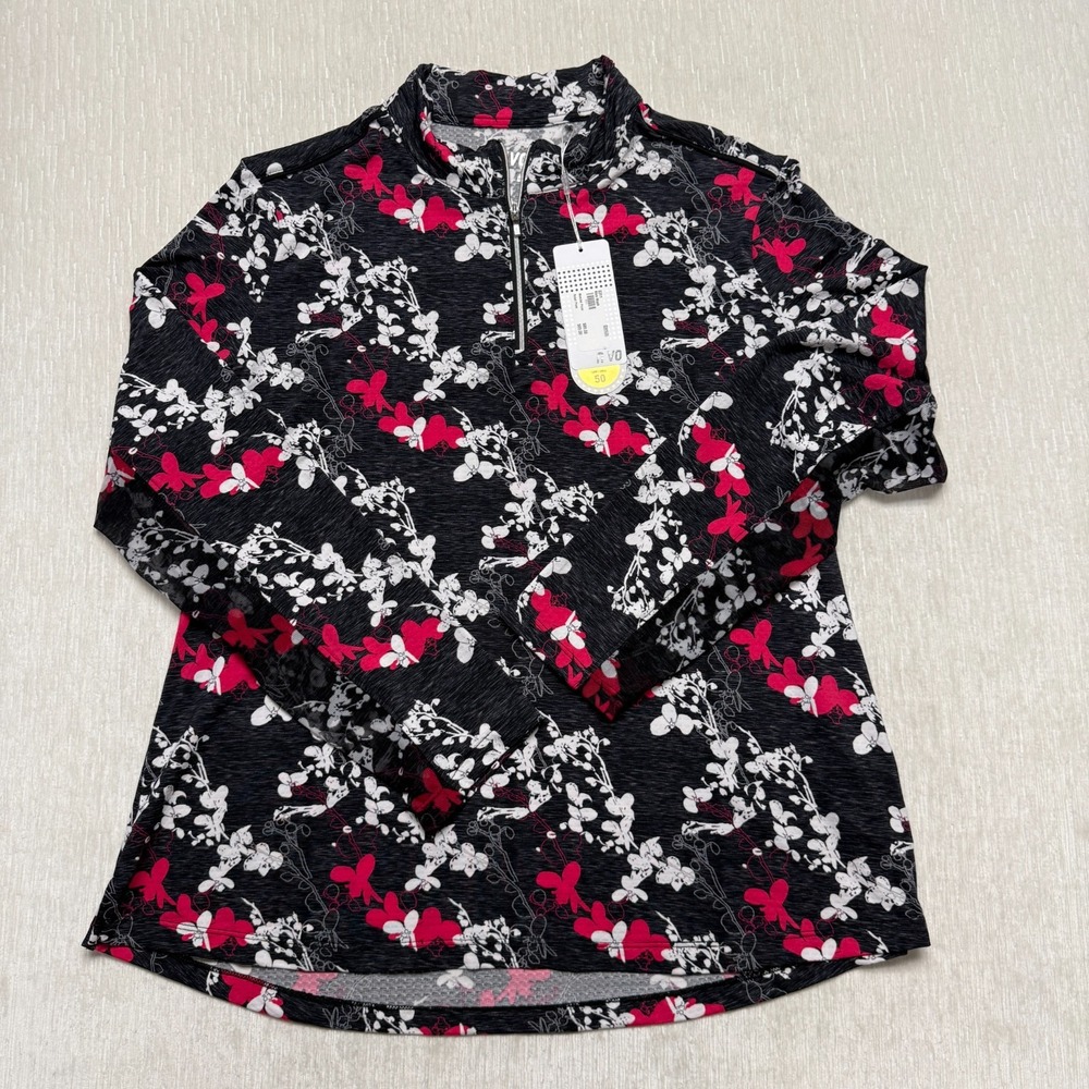 Nivo Leontine UPF 50 1/4 Zip Shirt Womens XXL Black Floral Golf NI2211196